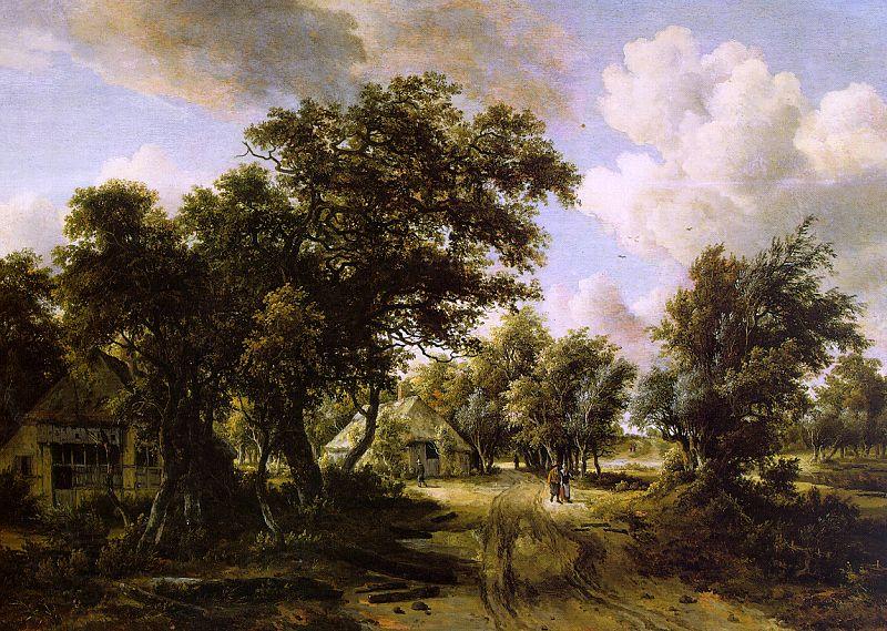 Meindert Hobbema Cottages Beside a Track Through a Wood
